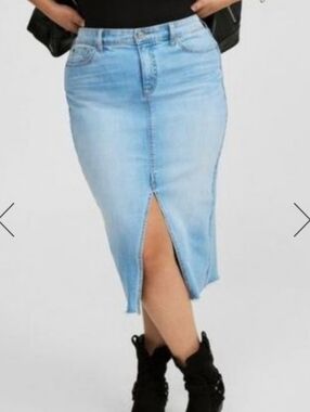 torrid Light Blue Denim Midi Skirt with Front Center Slit